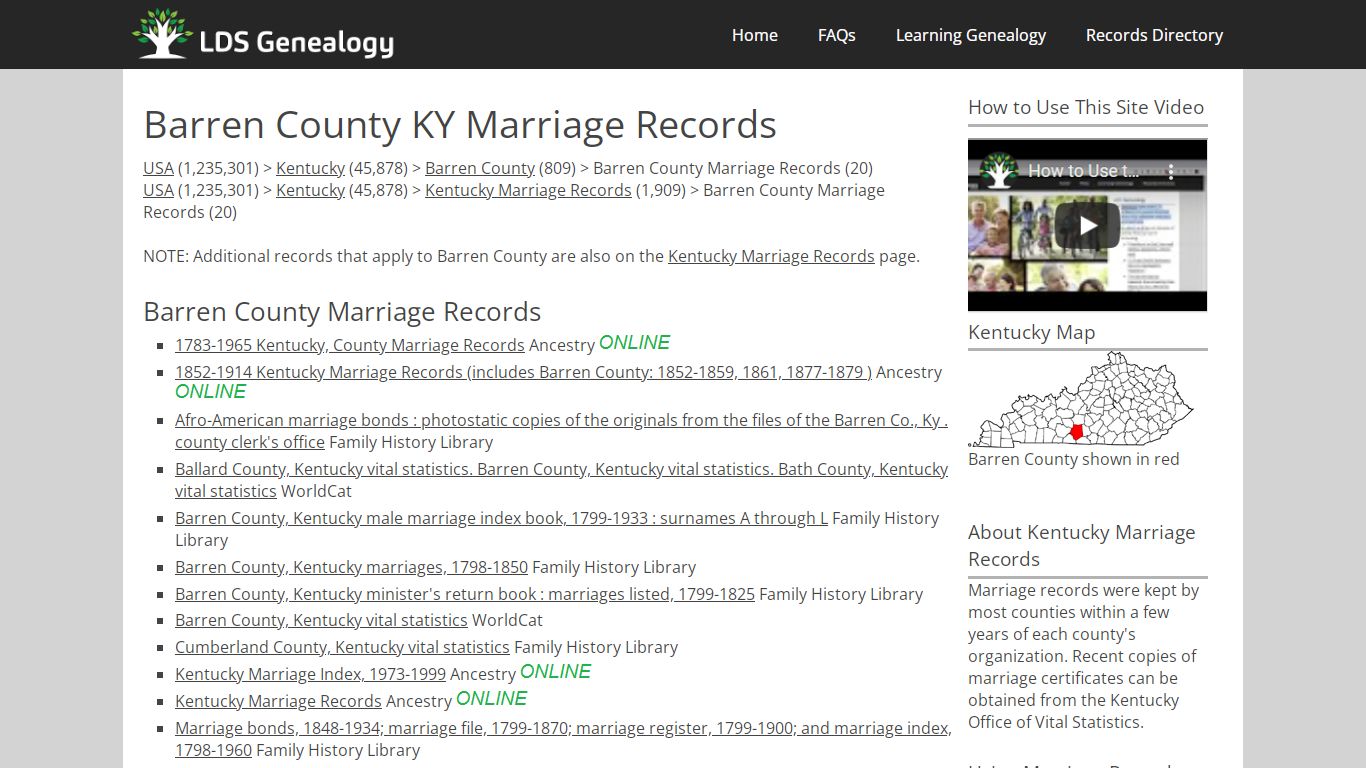 Barren County KY Marriage Records - ldsgenealogy.com
